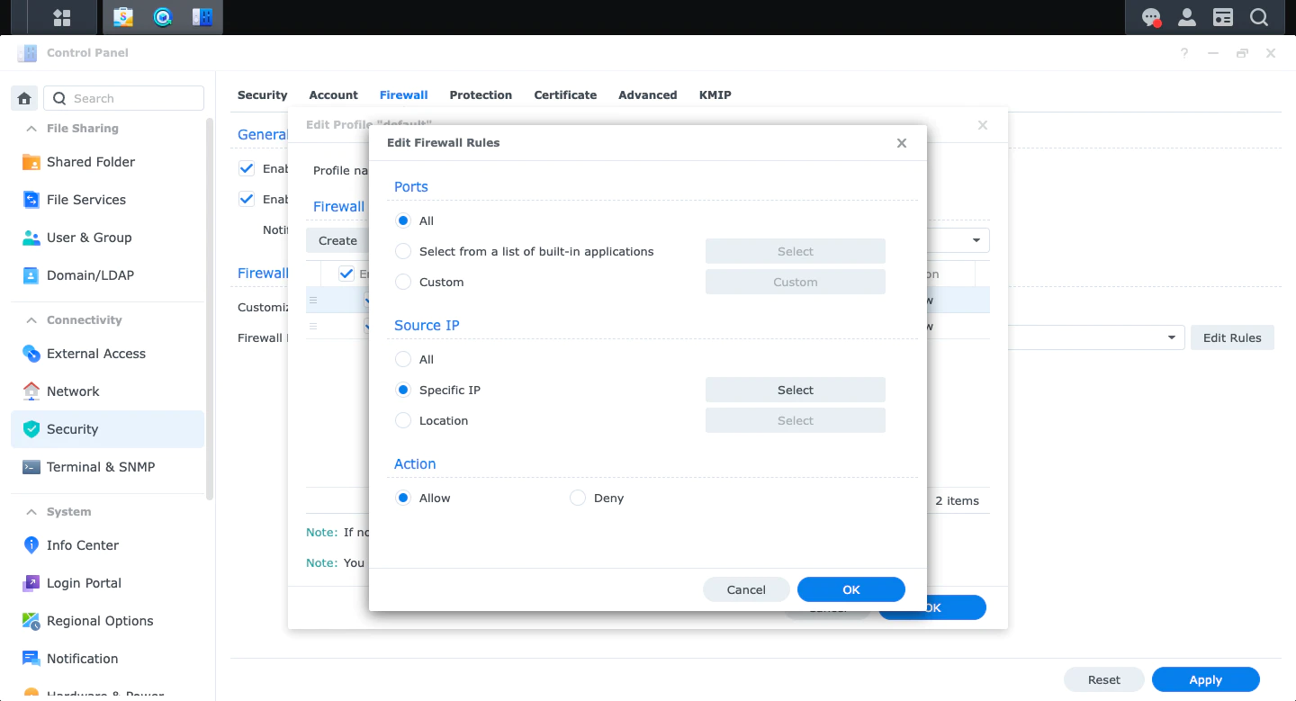 DSM Firewall Configuration