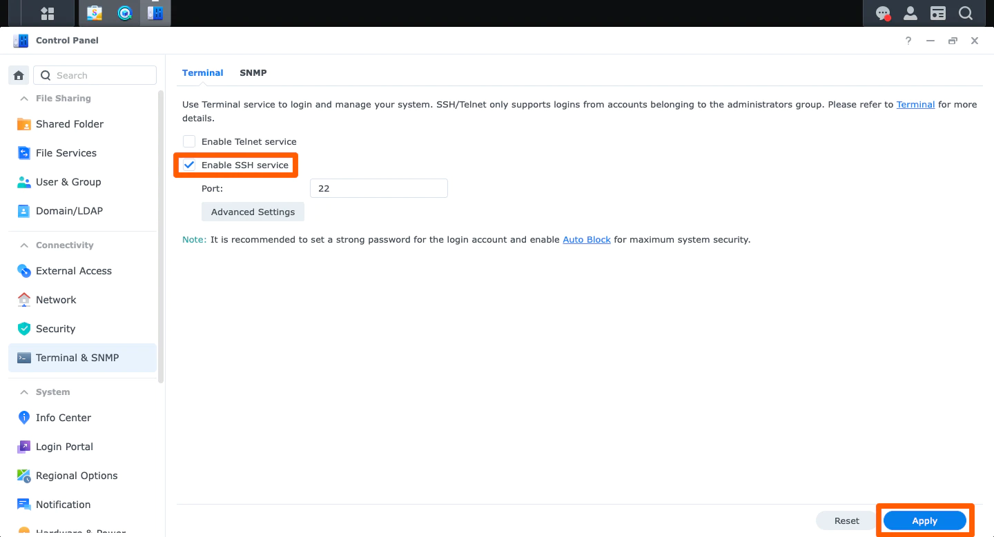 Enabel DSM SSH