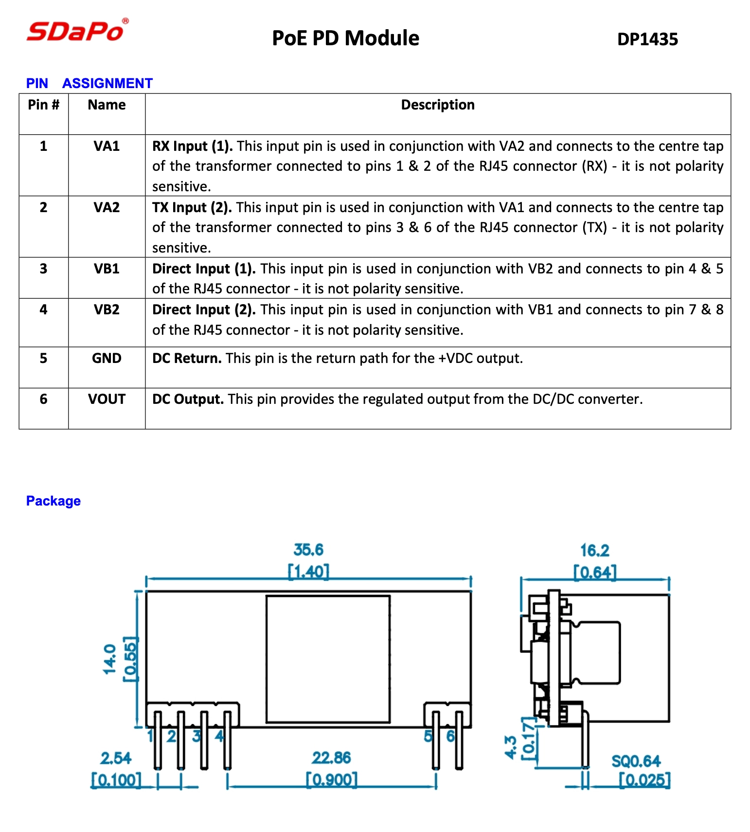 SDAPO DP1435-5v Pinouts